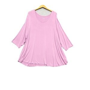 LOGO‎ Lori Goldstein Tunic Pink 3/4 Sleeve Minimalist Flowy Casual Knit Sz 3X